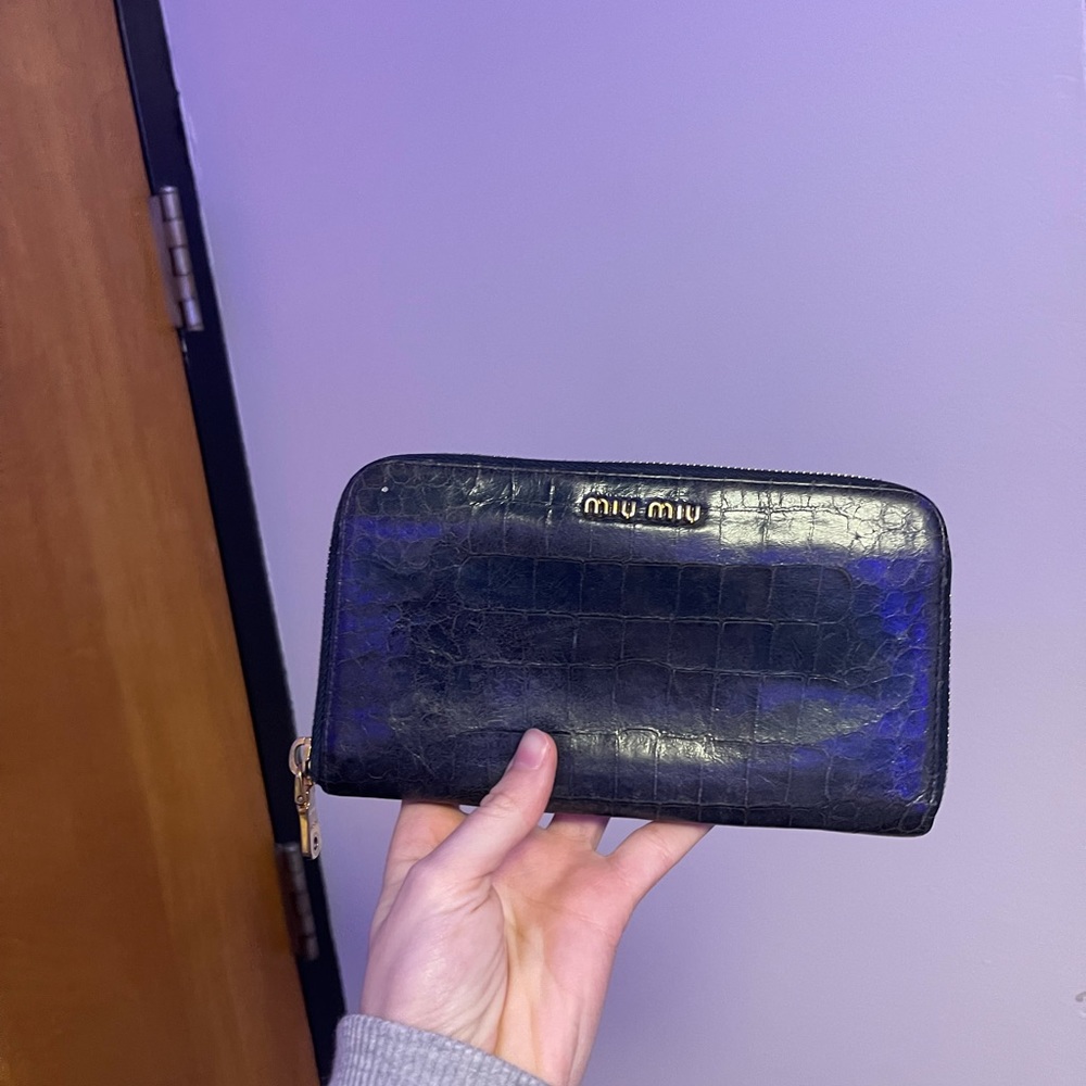 Authentic Miu Miu Crocodile Embroidered Zippy Wallet